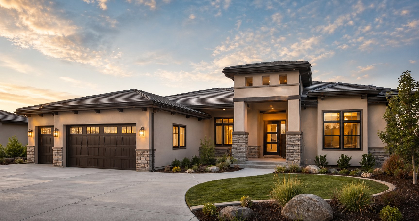 Modern stucco home exterior in Boise