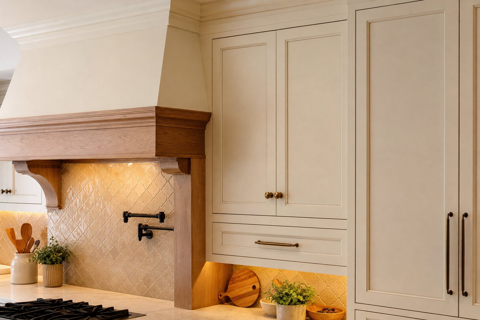 Kitchen cabinet and backsplash detail